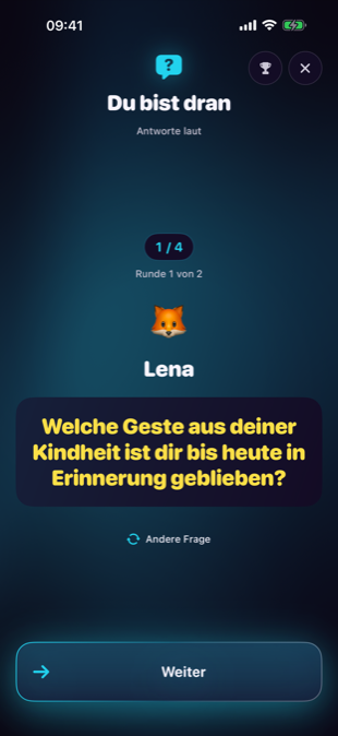 Der Fragenmodus: eine Frage zum Geheimwort